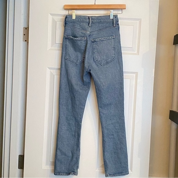 Agolde Riley High Rise Ripped Knee Revolve Straight Crop Distressed Jean Size 23 - Picture 5 of 7